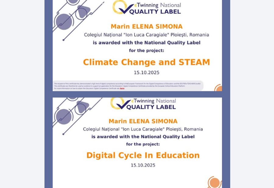 C.N. „Ion Luca Caragiale” a  obtinut doua Certificate Nationale de Calitate eTwinning
